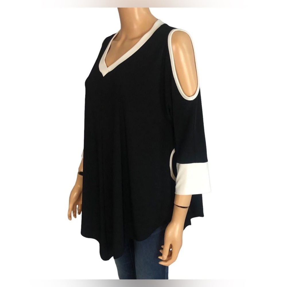 Joseph Ribkoff Cold Shoulder Slinky Tunic w/Pockets, Size 8